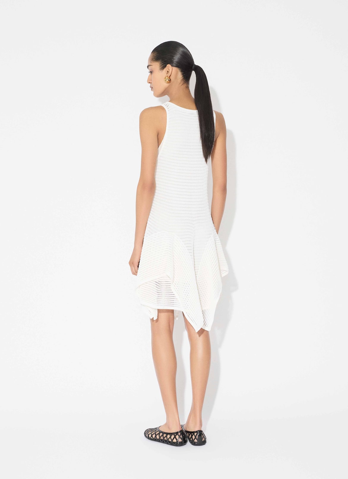 KNIT SHORT RUFFLE DRESS ALAÏA WHITE KNIT SHORT RUFFLE DRESS